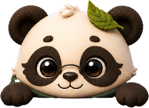 Pebbl panda peeking over laptop screen